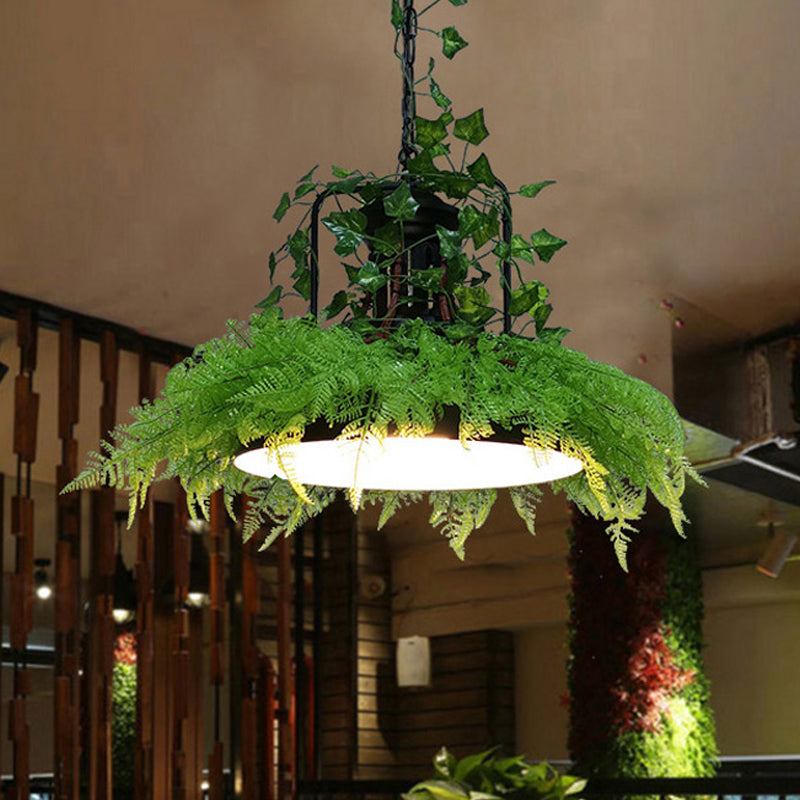 Industrial Metal Pendant Light With Led Plant Bulb For Restaurants - Black Barn Ceiling Lamp In 3