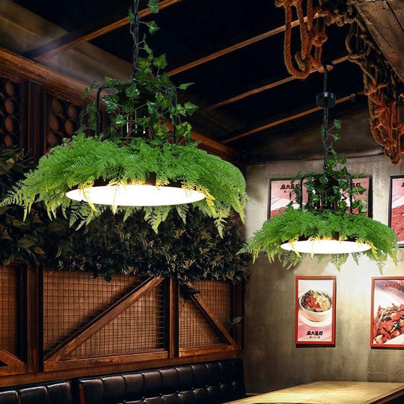 Industrial Metal Black Barn Ceiling Suspension Lamp LED Plant Pendant Light, 14"/18"/21.5" W - Perfect for Restaurants