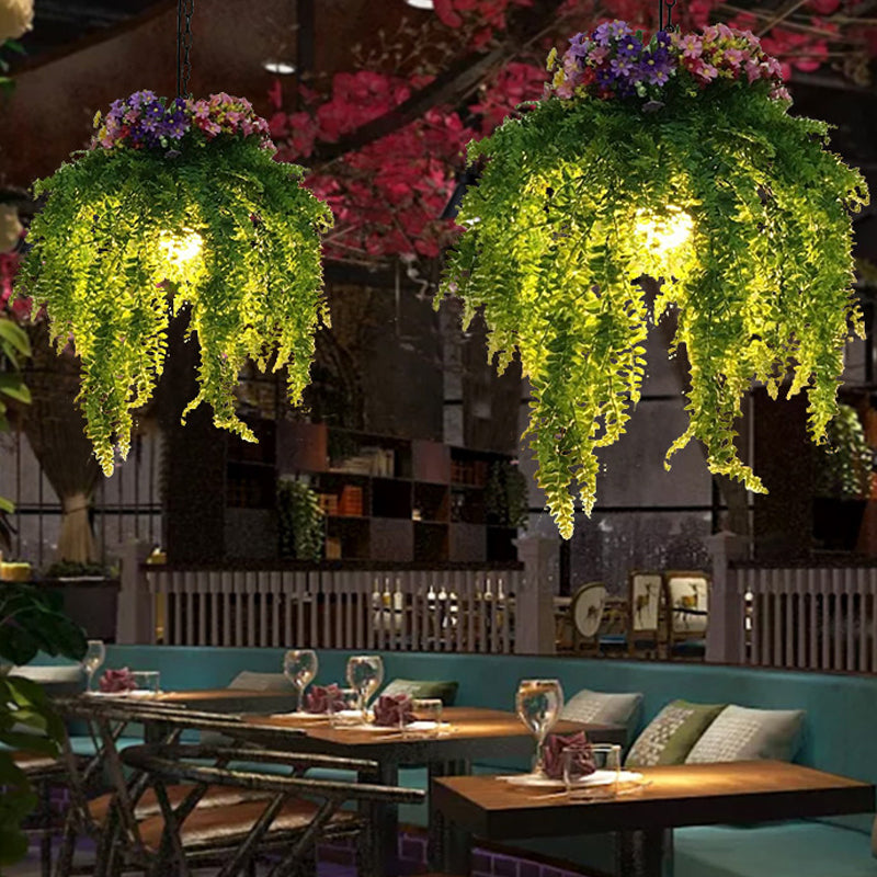 Vintage 1-Light Green Metal Plant Drop Lamp: Restaurant Led Pendant Lighting