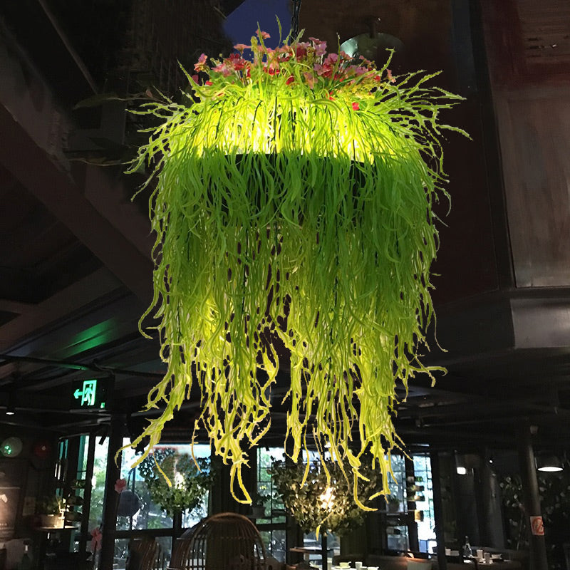 Antique Green Seaweed LED Pendant Light Fixture - 1 Light Metal Down Lighting for Restaurants