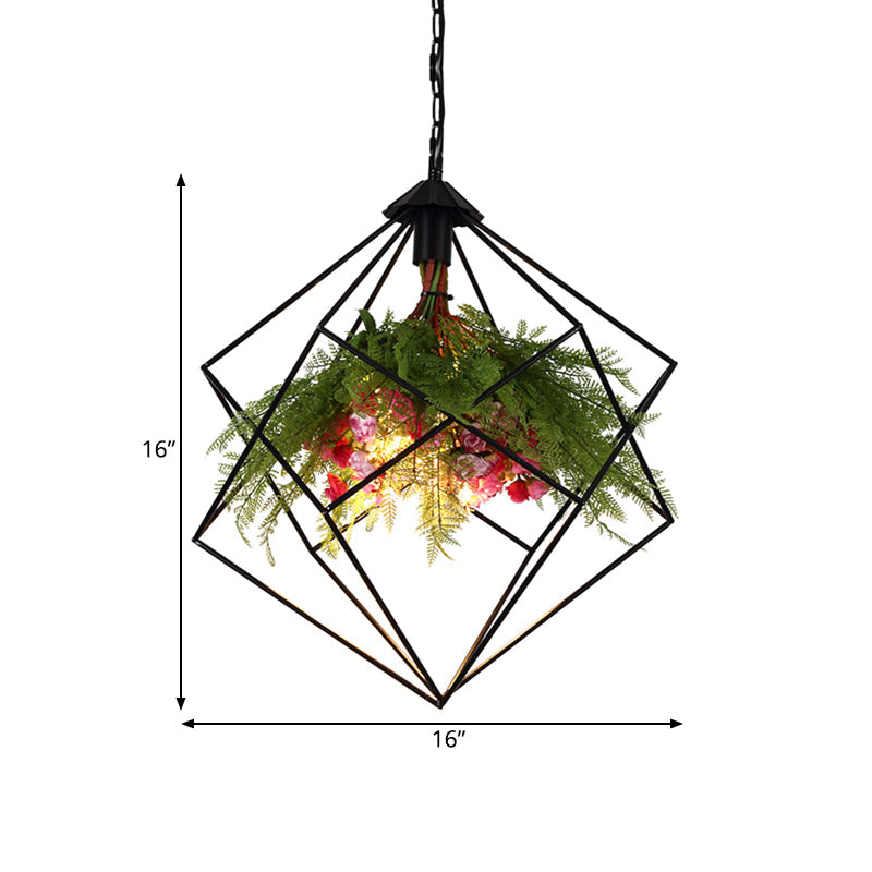 Lampe suspendue géométrique industrielle en noir - Plafonnier LED en métal (16"/19,5"/23,5" de large)