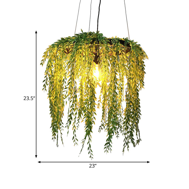 Vintage Metal Plant Restaurant Pendant Lamp - Black Led Down Lighting 1 Head 13/19/23 Width