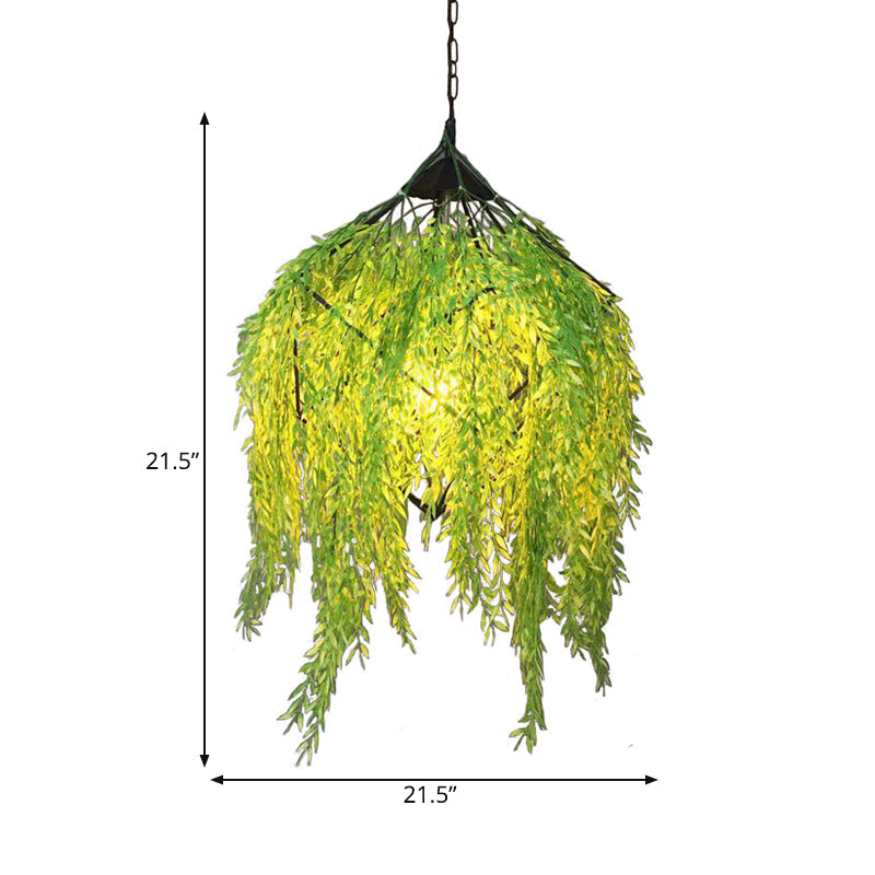 Suspension vintage en métal noir avec accent végétal pour restaurant - 1 ampoule, LED, 18"/21,5