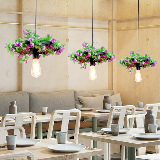 Vintage Bare Bulb Pendant Light Fixture with LED Flower Design for Restaurants