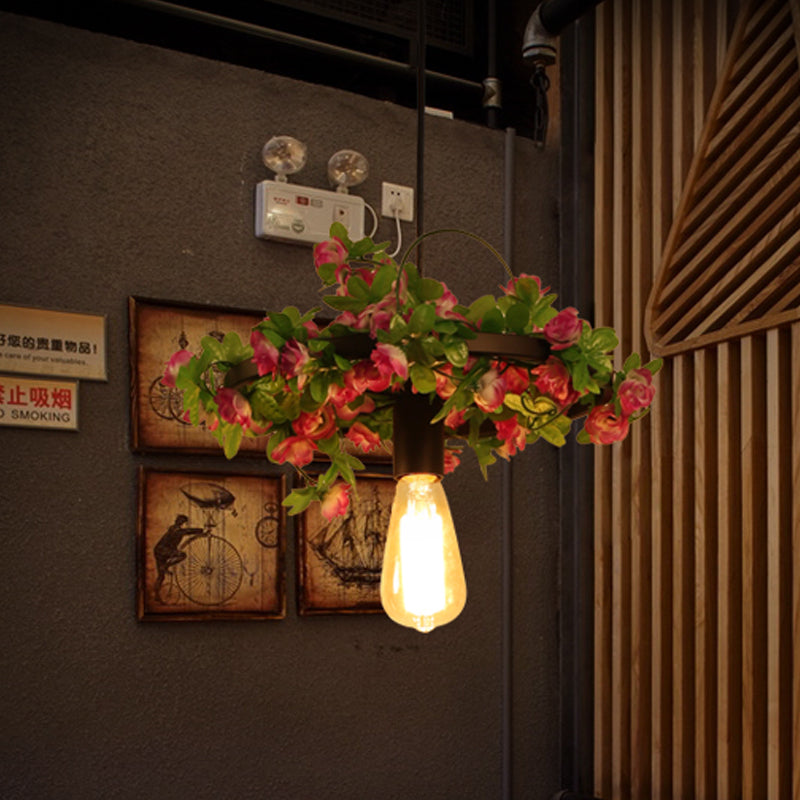 Vintage Bare Bulb Pendant Light Fixture with LED Flower Design for Restaurants