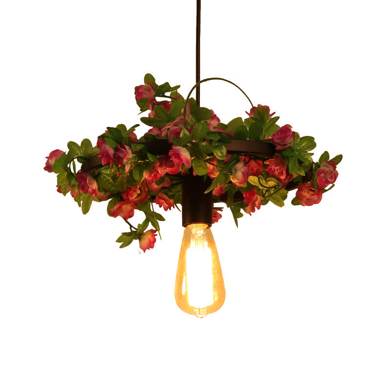 Vintage Bare Bulb Pendant Light Fixture with LED Flower Design for Restaurants
