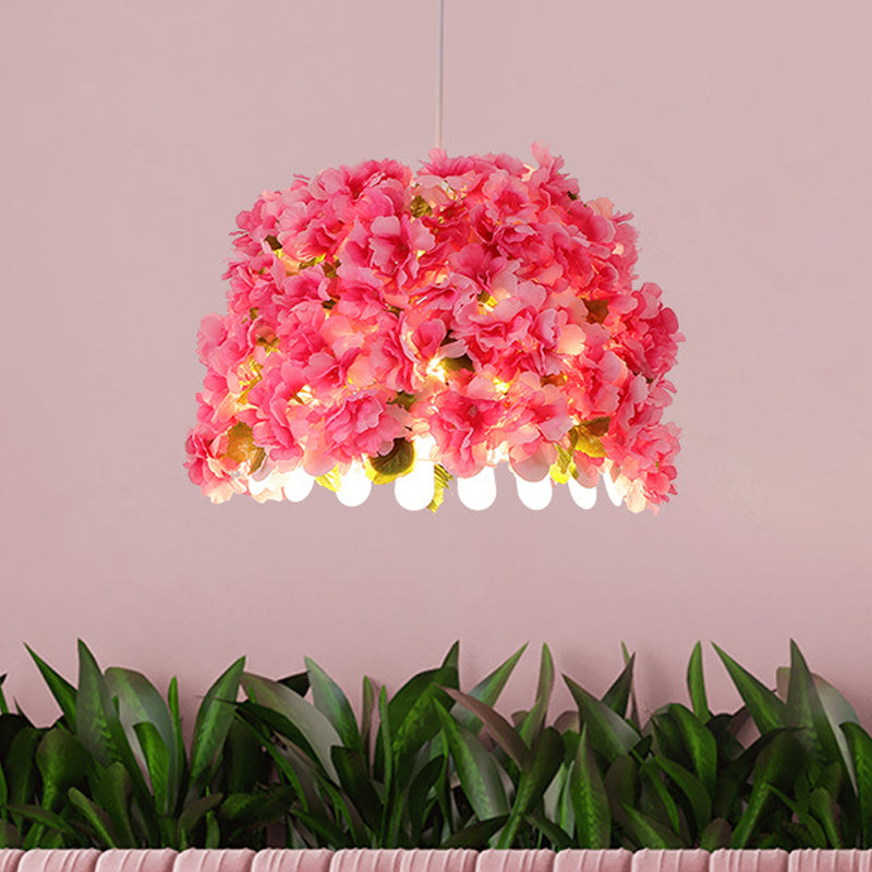 Lampe à suspension LED industrielle avec motif de fleur en métal rose - Parfait pour les restaurants