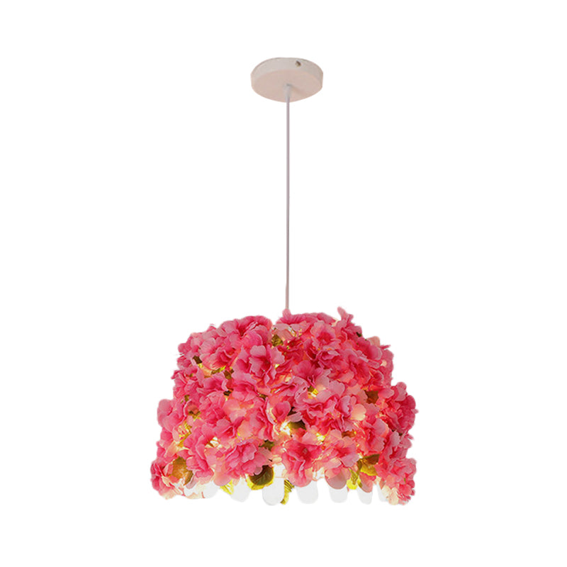 Lampe à suspension LED industrielle avec motif de fleur en métal rose - Parfait pour les restaurants