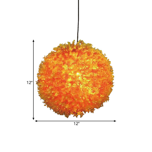 Industrial Metal Orange Led Ceiling Lamp For Restaurants - Spherical Hanging Light With 1 12/14/16