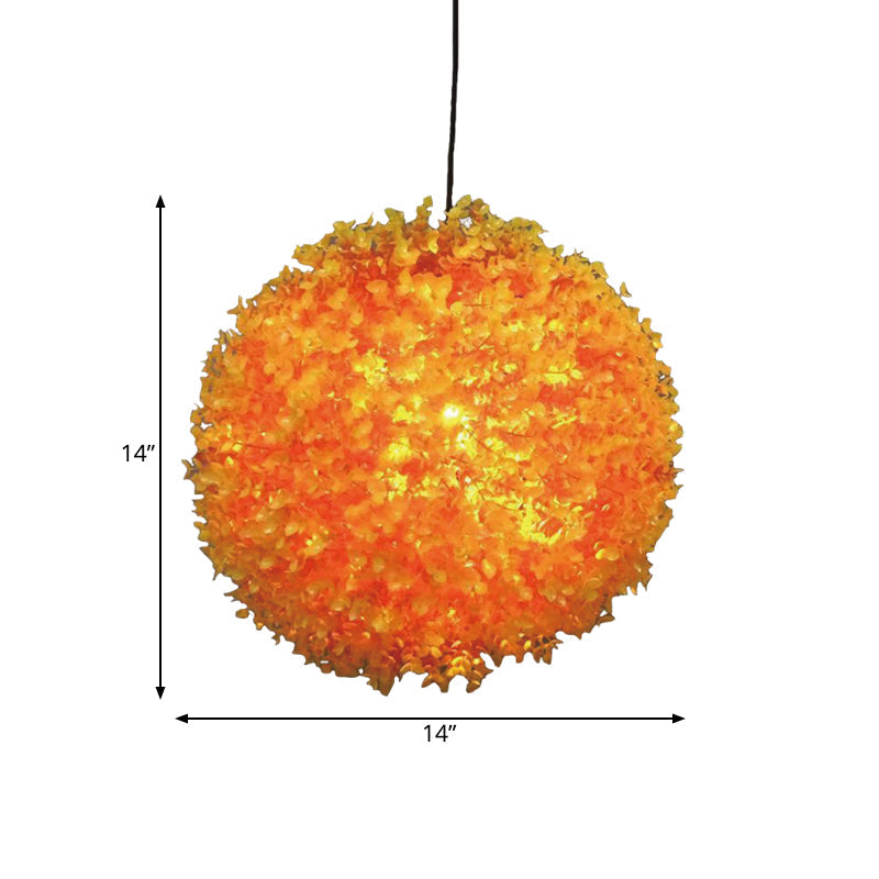 Industrial Metal Orange Led Ceiling Lamp For Restaurants - Spherical Hanging Light With 1 12/14/16