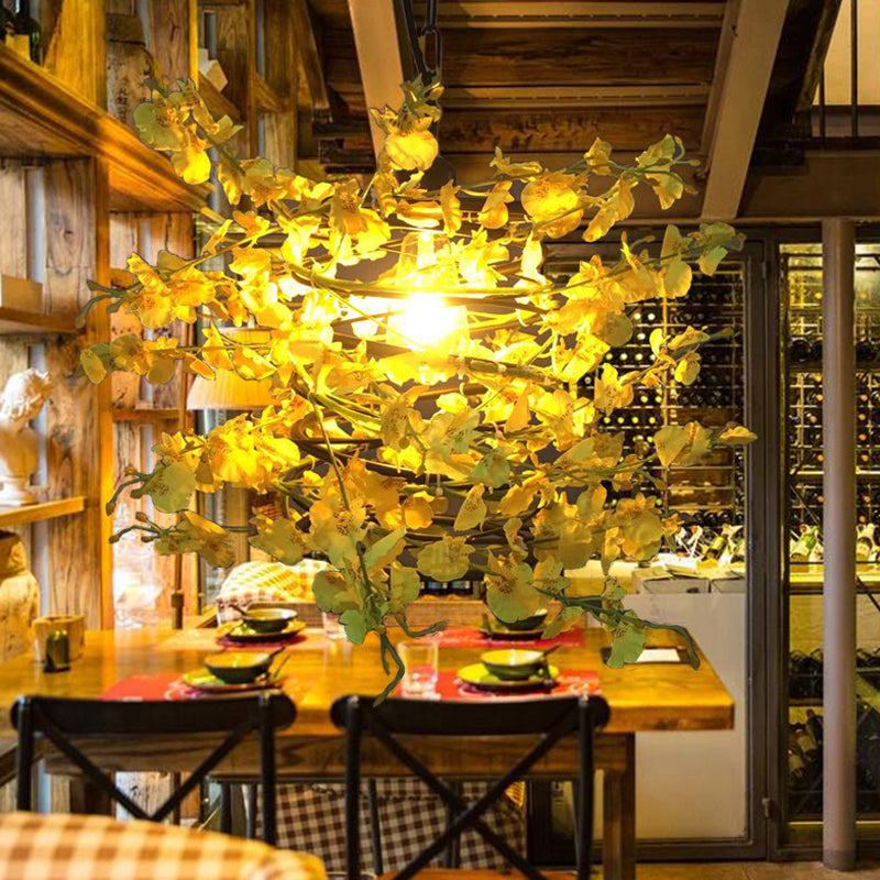 Antique Yellow and Green Metal Ceiling Pendant with LED Down Lighting for Restaurants