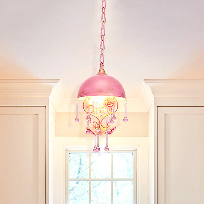 Pastoral Metal Dome Pendant Lamp With Rose Decoration Pink/Blue
Or
Metal Pink/Blue Design Pink