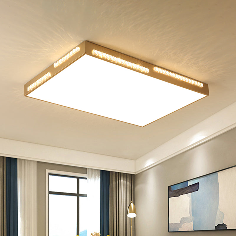 Golden Metal LED Flushmount Ceiling Lamp with Crystal Accents - Simple Square/Rectangular Design, 18"/21.5"/35.5" Wide for Bedroom