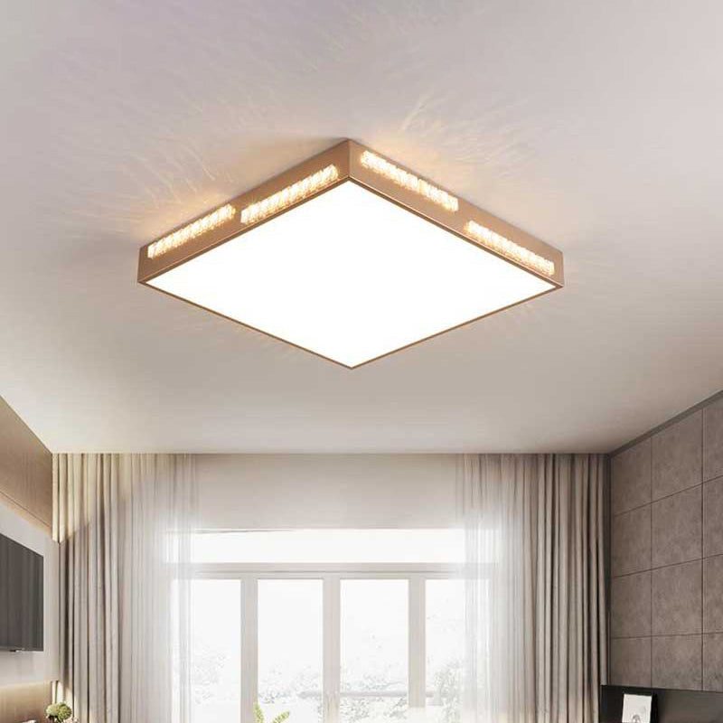 Golden Metal LED Flushmount Ceiling Lamp with Crystal Accents - Simple Square/Rectangular Design, 18"/21.5"/35.5" Wide for Bedroom