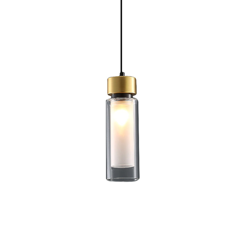 Minimalist 1-Light Brass Pendant Lamp with Clear and White Inner Glass Shade