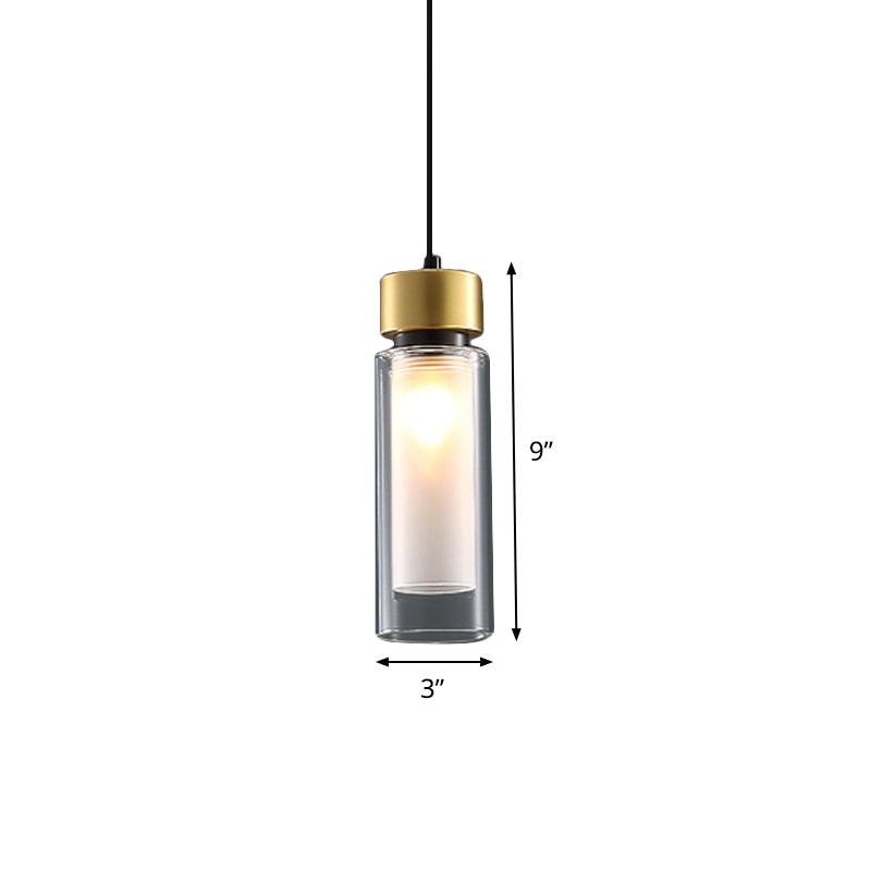 Minimalist 1-Light Brass Pendant Lamp with Clear and White Inner Glass Shade