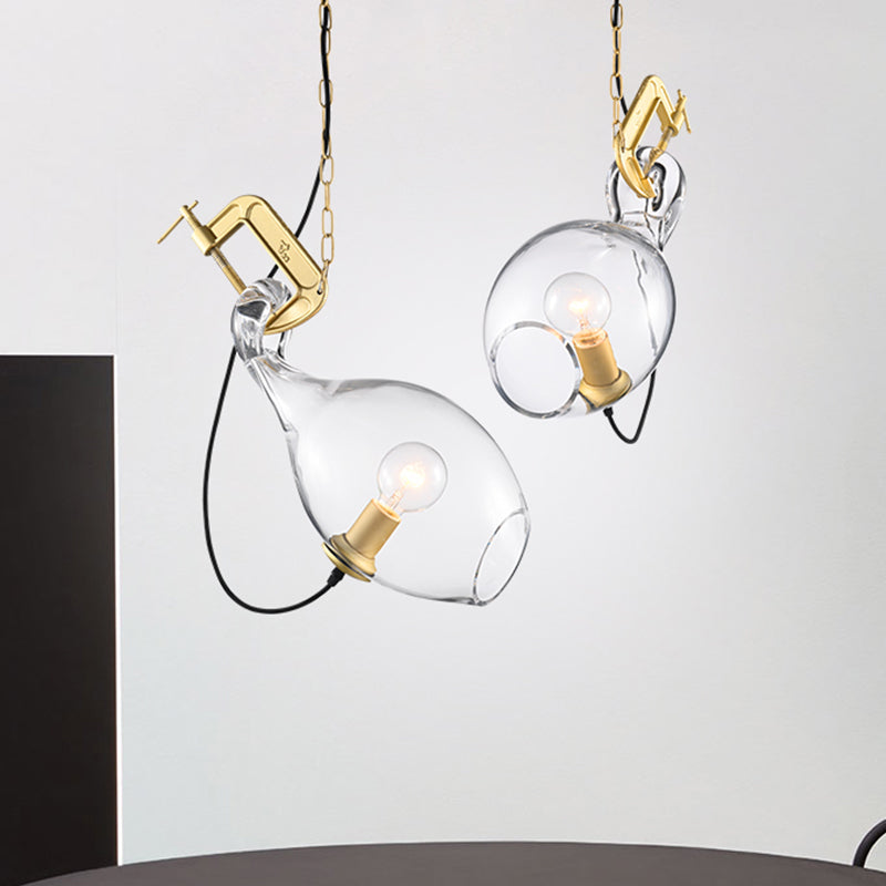 Modern Clear Glass Hanging Lamp With Gold Accents For Bedroom