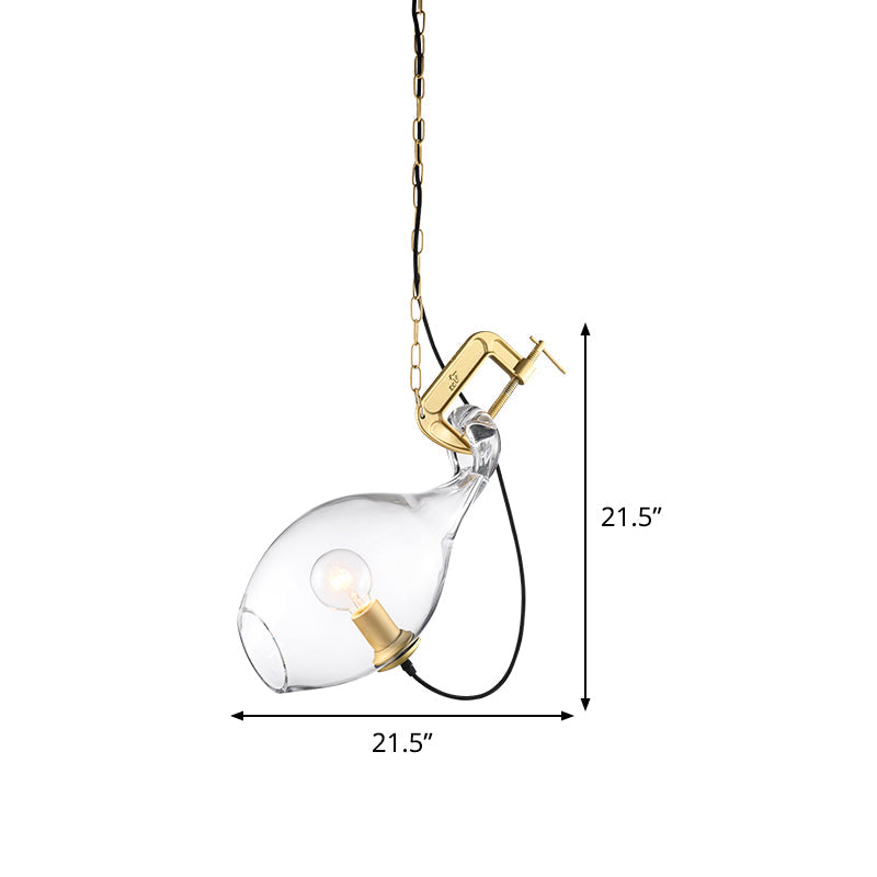 Modern Clear Glass Hanging Lamp With Gold Accents For Bedroom