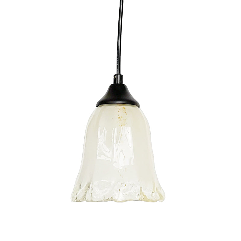 Modern Black Pendant Lamp With Flower White Glass Shade - Stylish Hanging Light For Living Room