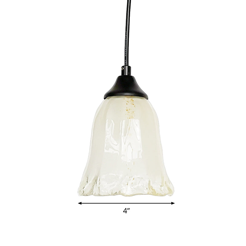 Modern Black Pendant Lamp With Flower White Glass Shade - Stylish Hanging Light For Living Room