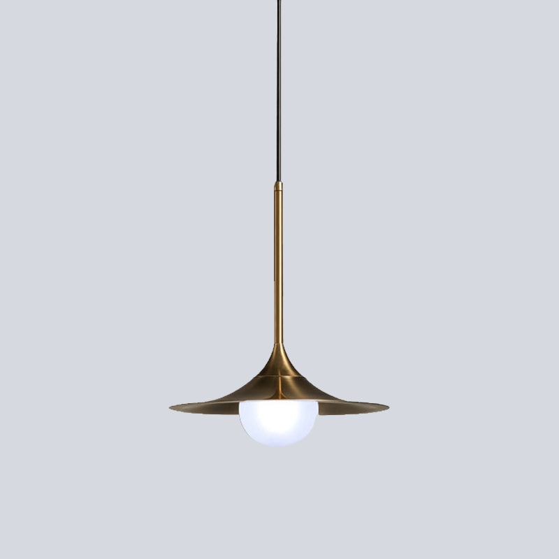 Brass Iron Horn Down Lighting Ceiling Lamp With Milk Glass Shade - Modern 1 Head Fixture