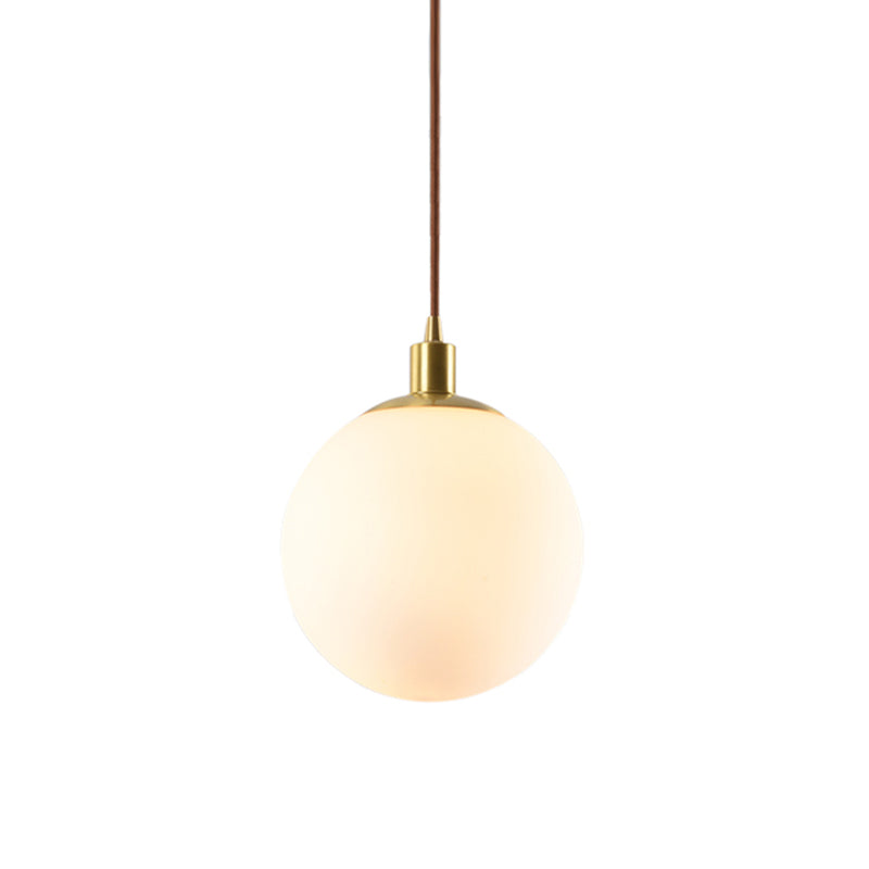 Frosted White Glass Pendant Lighting - 1-Light Brass Suspension Ceiling Lamp, 6"/8"/10" Wide