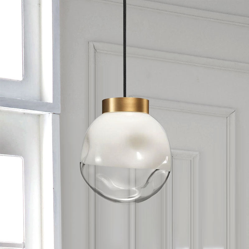 Contemporary White Glass Pendant Ceiling Light with Brass Finish - Modern Globe Design
