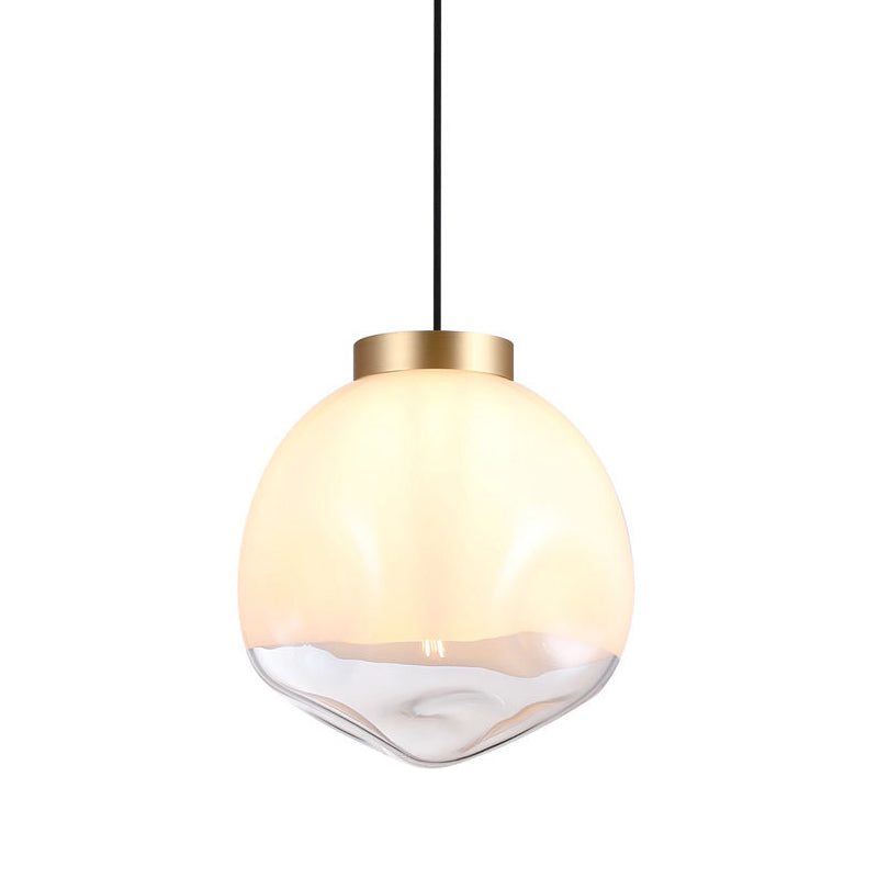 Contemporary White Glass Pendant Ceiling Light with Brass Finish - Modern Globe Design