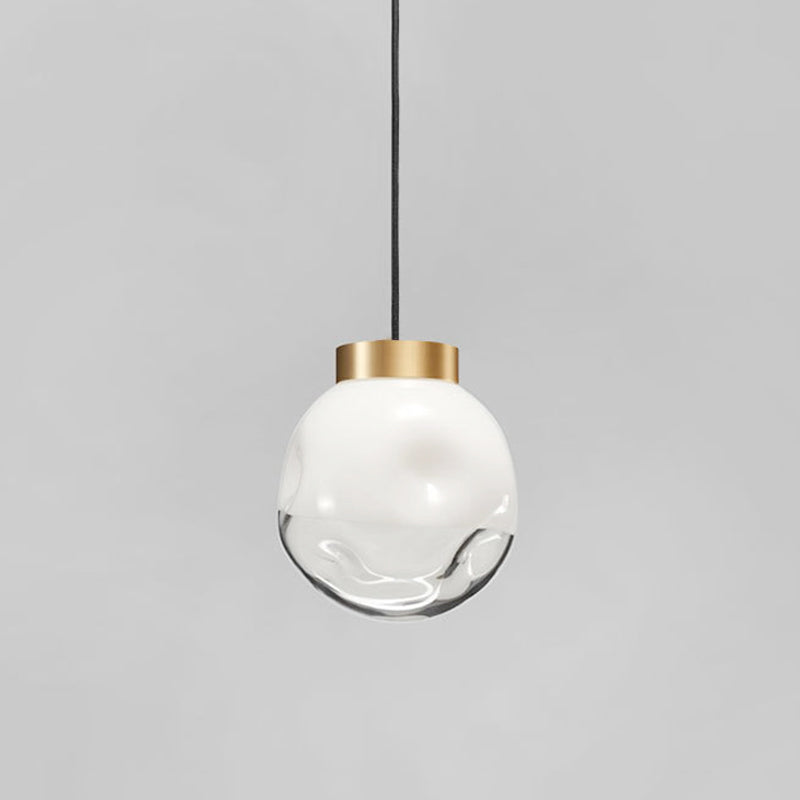 Contemporary White Glass Pendant Ceiling Light with Brass Finish - Modern Globe Design