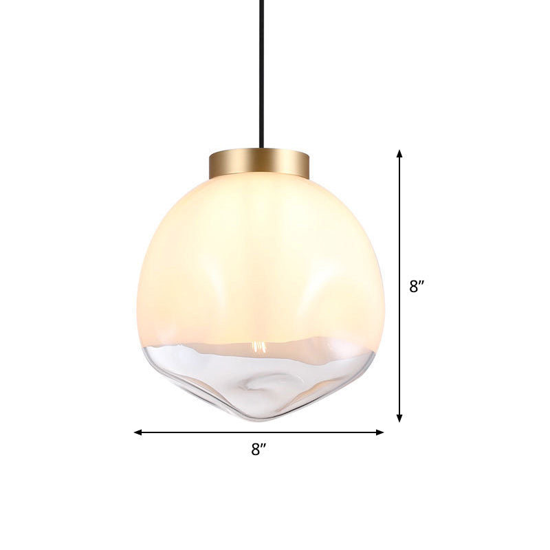 Contemporary White Glass Pendant Ceiling Light with Brass Finish - Modern Globe Design