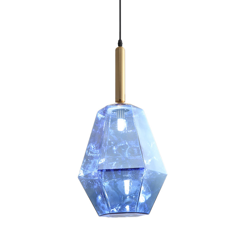Contemporary Diamond Blue Glass Led Pendant Light Fixture With Hanging Kit