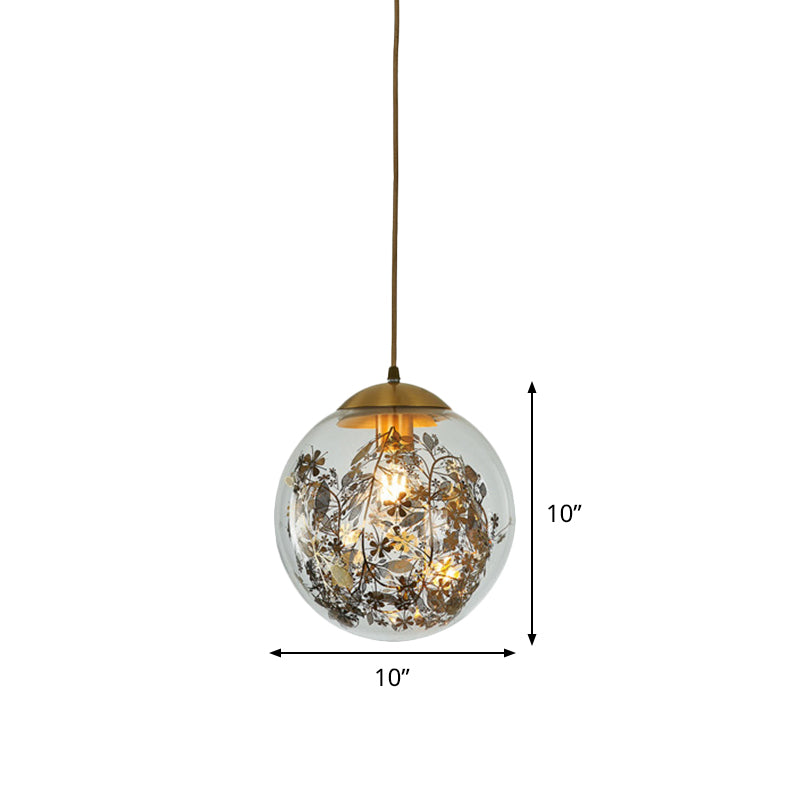 Modern Yellow Ball Pendant Lamp - 1-Head Clear Glass Ceiling Light with Inner Shattered Leaves Design