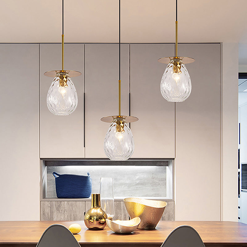Modern Modo 3-Head Pendant Lamp with Clear Lattice Glass - Dining Room Cluster Light in Brass, 6"/8" Wide