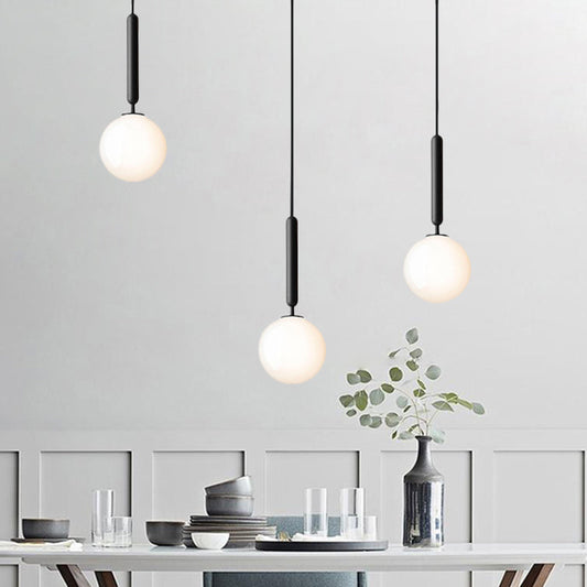 Modern 3-Bulb Black Orb Pendant Light with Cream Glass Shade