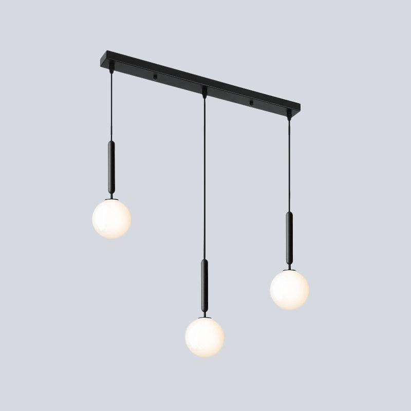 Modern 3-Bulb Black Orb Pendant Light with Cream Glass Shade