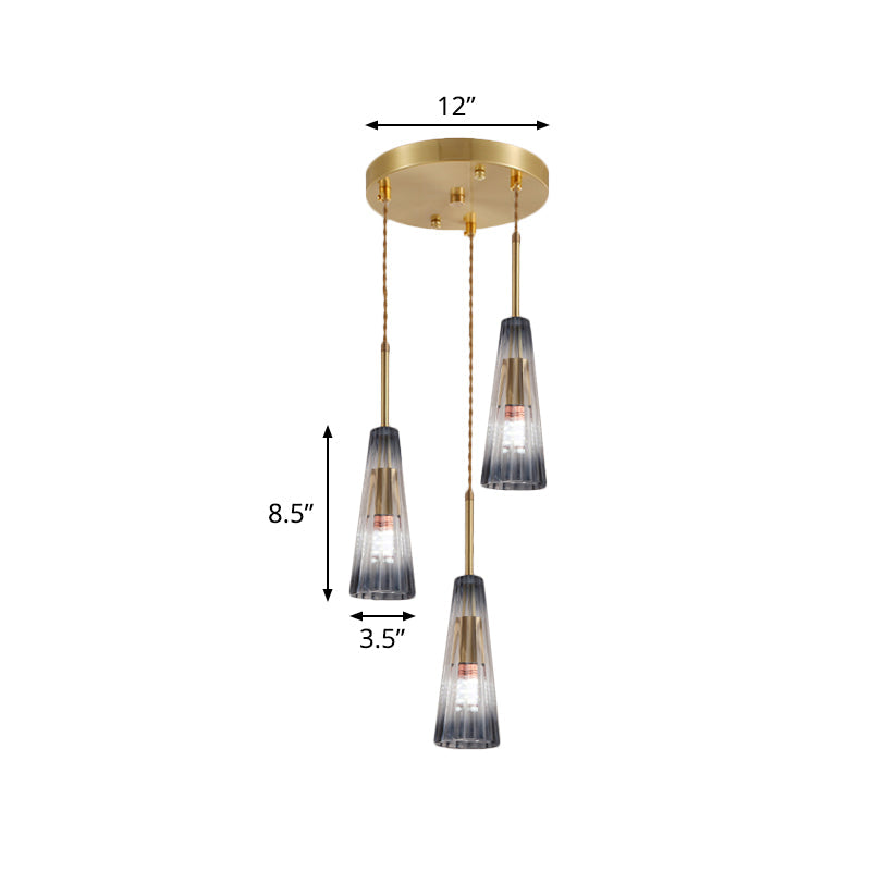 Contemporary Brass Pendant Light with Grey Prismatic Glass Shades - Perfect for Restaurants and Homes