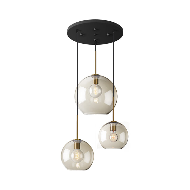 Minimalist 3-Light Pendant with Amber Glass Shade and Black Finish