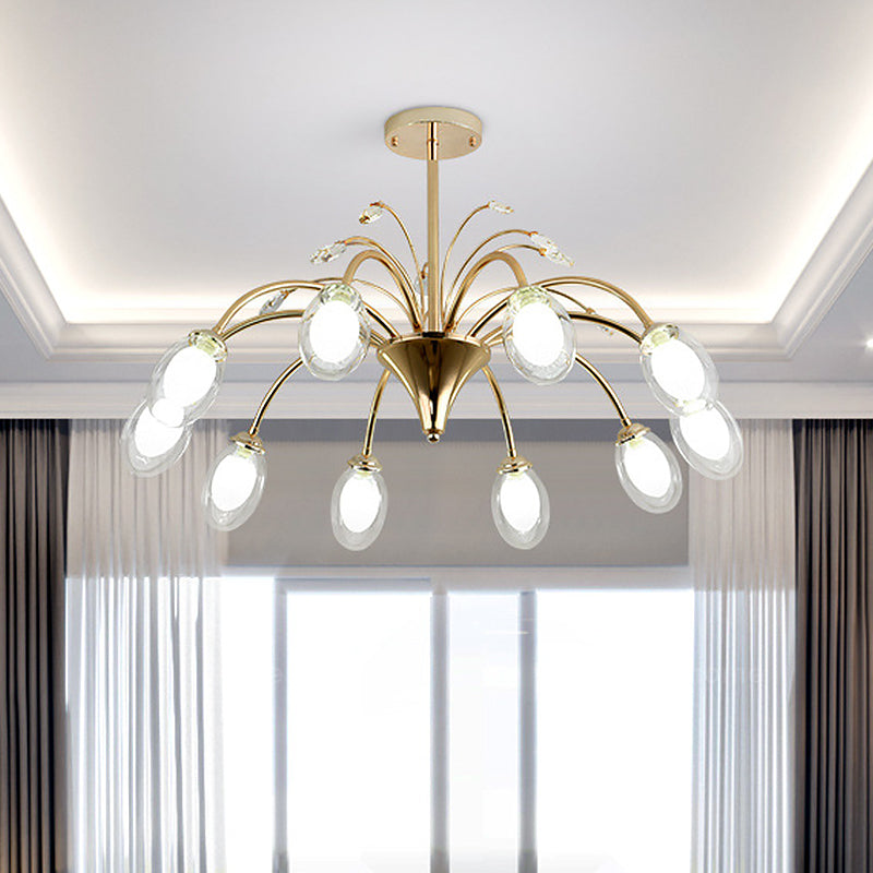 10-Head Brass Sputnik Pendant Chandelier - Clear Glass Egg Hanging Light Fixture Modern Design