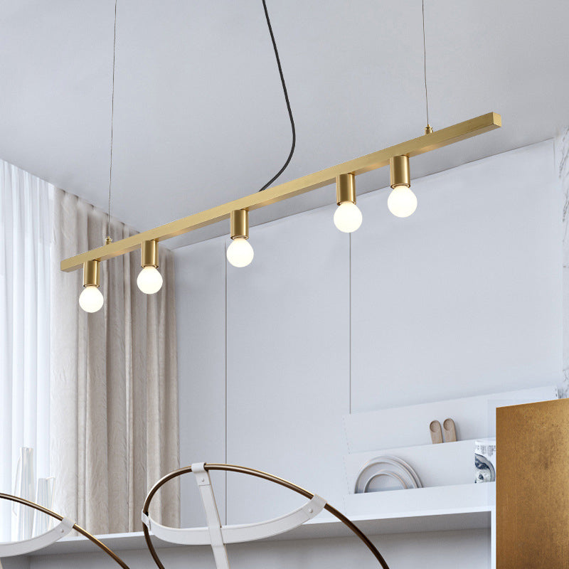 Postmodern Brass Linear Down Lighting Chandelier - Hanging Pendant for Dining Table
