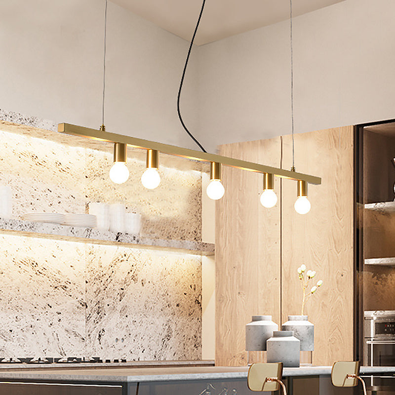 Postmodern Brass Linear Down Lighting Chandelier - Hanging Pendant for Dining Table