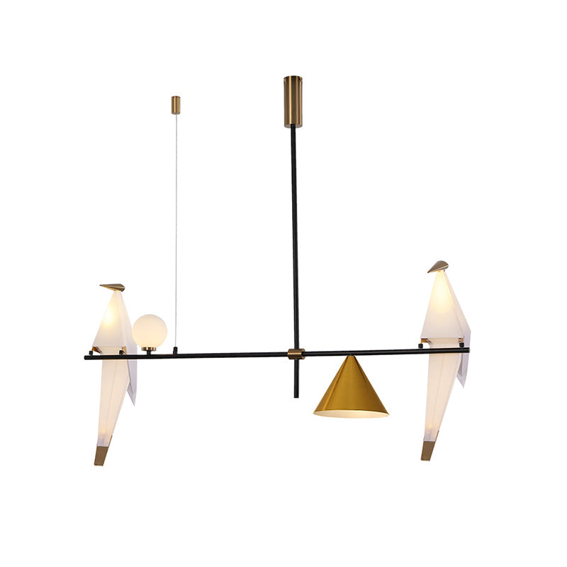Modern Black Metal Paper Crane Pendant Chandelier with 4 Bulbs for Dining Room - Cone Shade Design