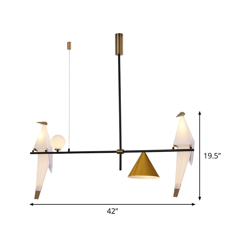Modern Black Metal Paper Crane Pendant Chandelier with 4 Bulbs for Dining Room - Cone Shade Design