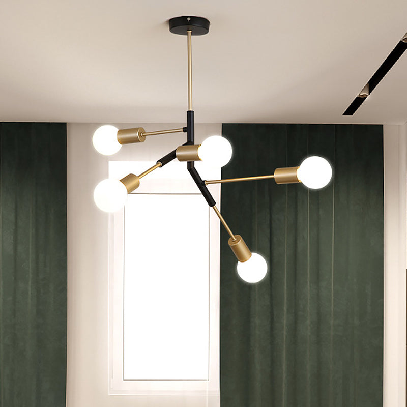 Minimalist Metallic Branch 5-Light Brass Chandelier for Living Room - Ceiling Lighting