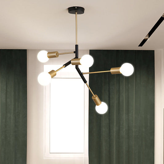 Minimalist Metallic Branch 5-Light Brass Chandelier for Living Room - Ceiling Lighting