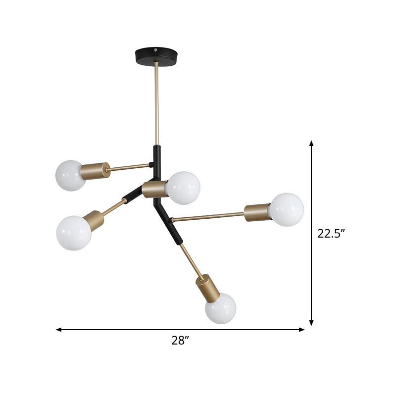 Minimalist Metallic Branch 5-Light Brass Chandelier for Living Room - Ceiling Lighting