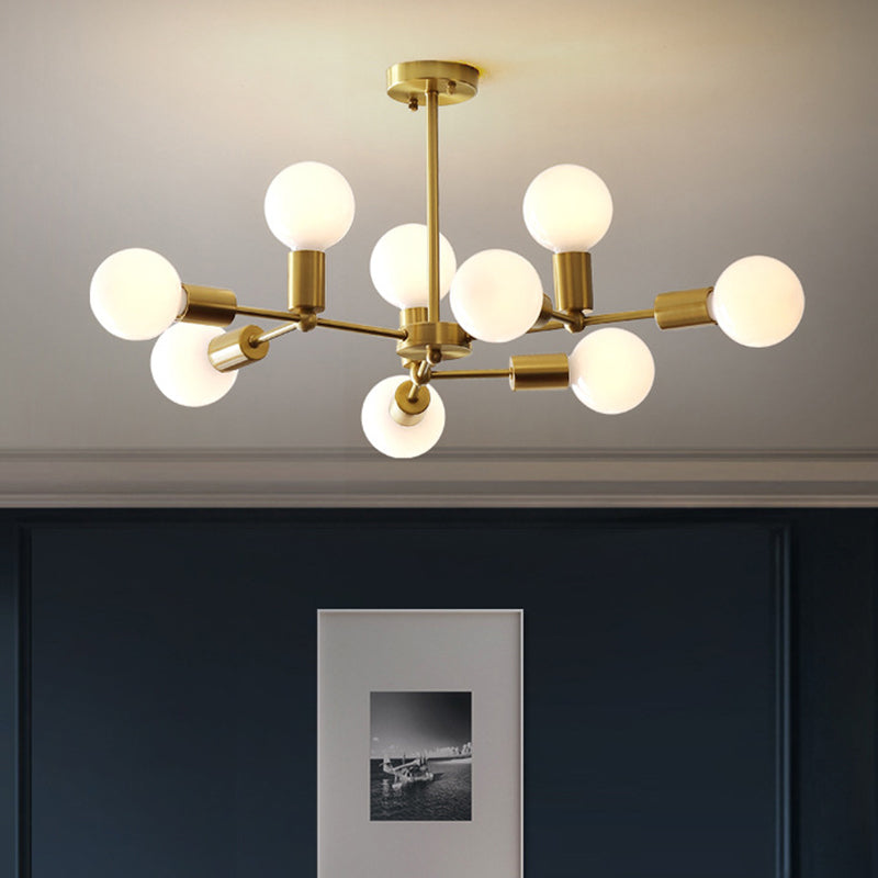 Lustre suspendu moderne en laiton Modo avec 9 lumières en verre blanc givré - Branch Design