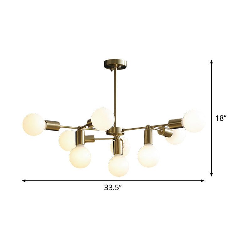Lustre suspendu moderne en laiton Modo avec 9 lumières en verre blanc givré - Branch Design