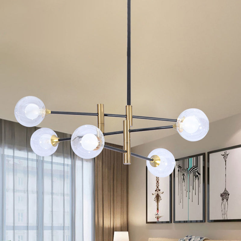 Contemporary Brass Pendant Chandelier With Clear Glass Shades - 6 Heads Bedroom/Home Lighting