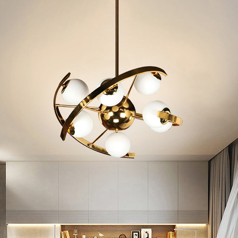 Modern Brass Metallic Sputnik Ceiling Chandelier - 9 Bulbs Hanging Light Kit for Living Room