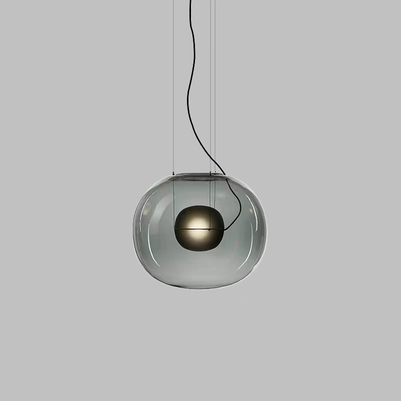 Modern Smoke Gray/Clear Glass Globe Pendant Light Fixture For Dining Room - 1 Head Kit